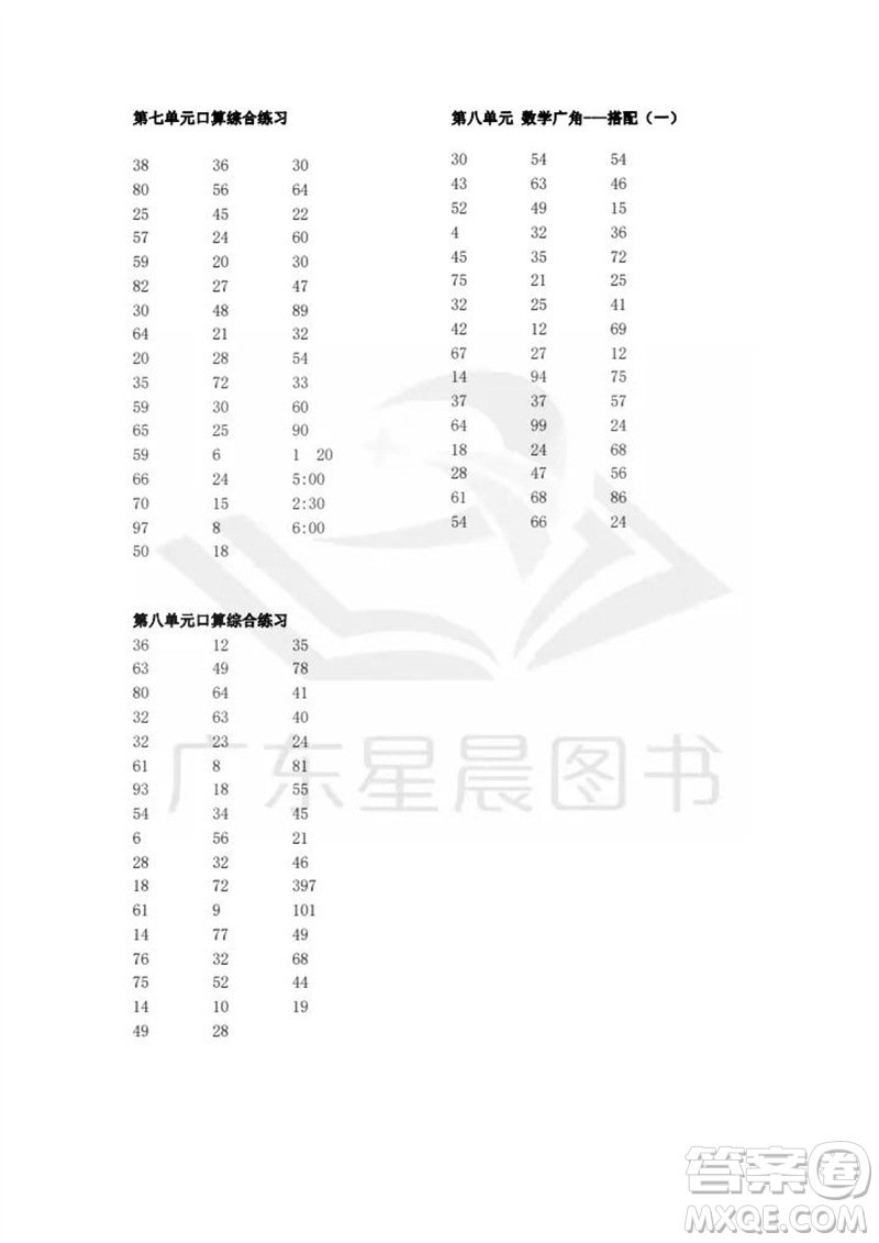 吉林出版集團(tuán)股份有限公司2023年秋小學(xué)數(shù)學(xué)口算速算心算二年級(jí)上冊(cè)人教版參考答案