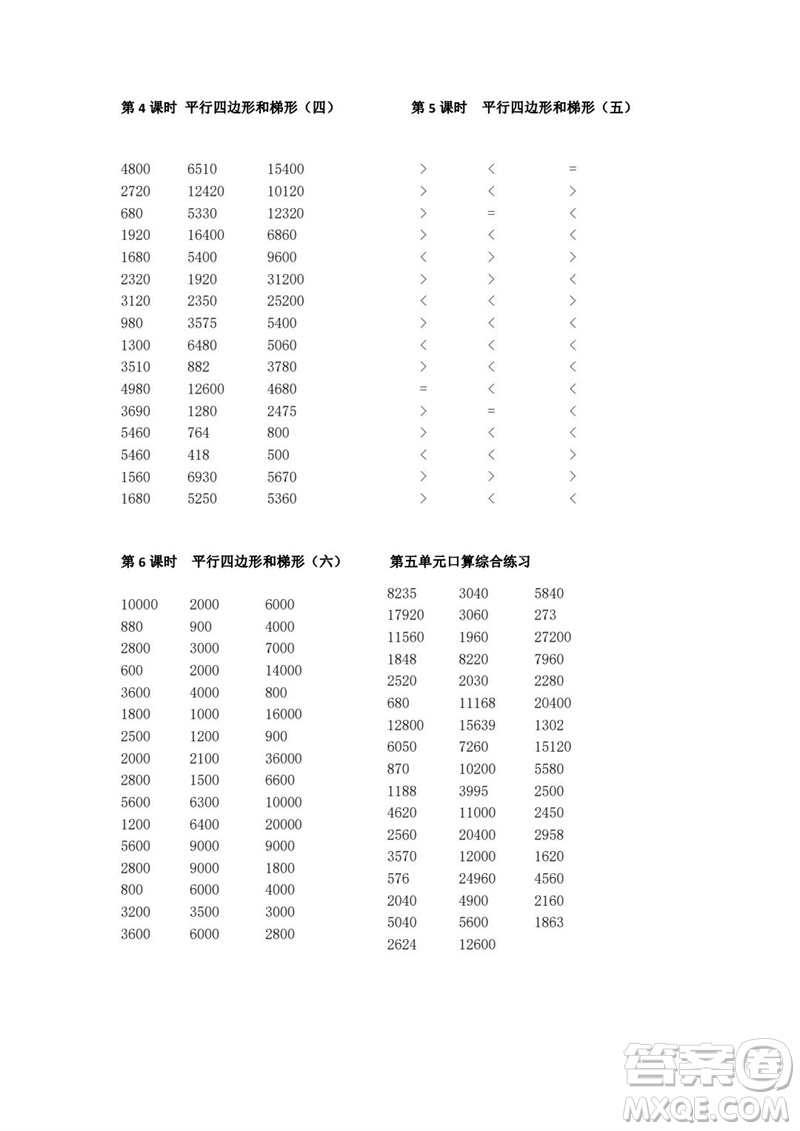 吉林出版集團股份有限公司2023年秋小學數學口算速算心算四年級上冊人教版參考答案