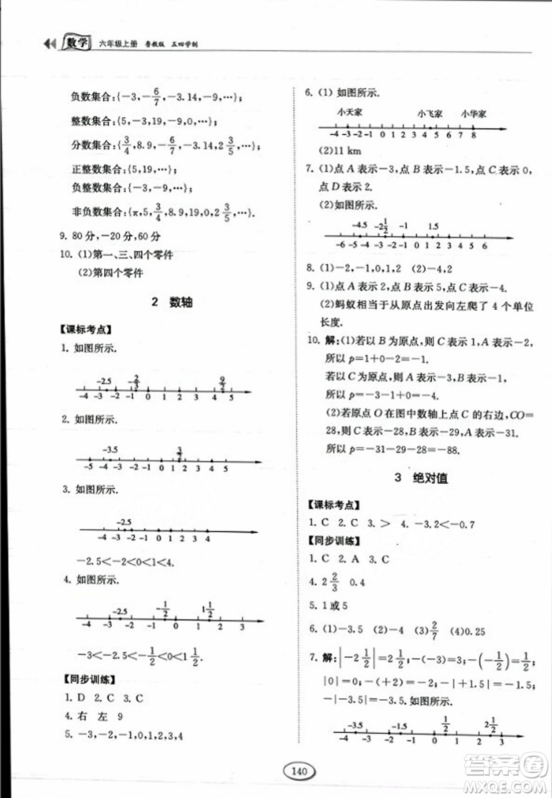 山東科學(xué)技術(shù)出版社2023年秋初中同步練習(xí)冊六年級(jí)數(shù)學(xué)上冊魯教版答案