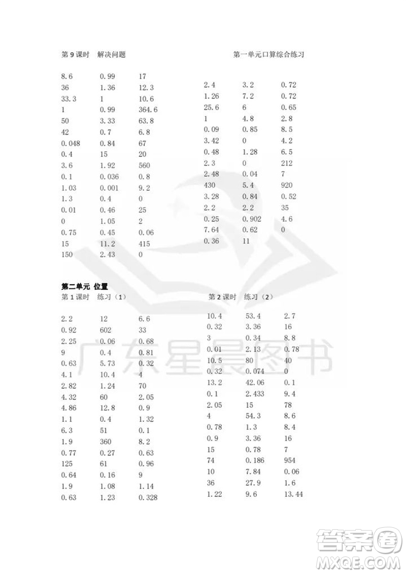 吉林出版集團(tuán)股份有限公司2023年秋小學(xué)數(shù)學(xué)口算速算心算五年級(jí)上冊(cè)人教版參考答案