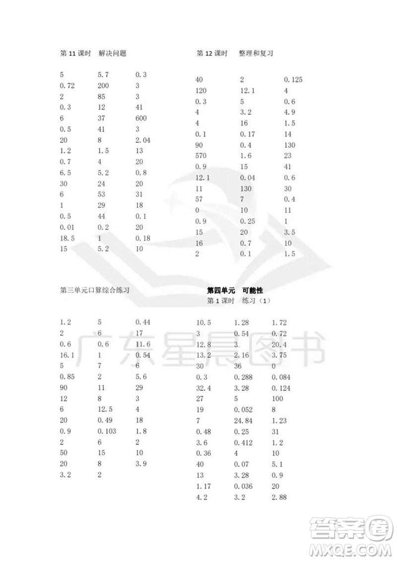 吉林出版集團(tuán)股份有限公司2023年秋小學(xué)數(shù)學(xué)口算速算心算五年級(jí)上冊(cè)人教版參考答案