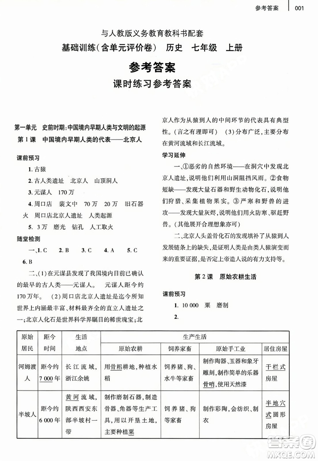 大象出版社2023年秋基礎(chǔ)訓(xùn)練七年級(jí)歷史上冊(cè)人教版答案