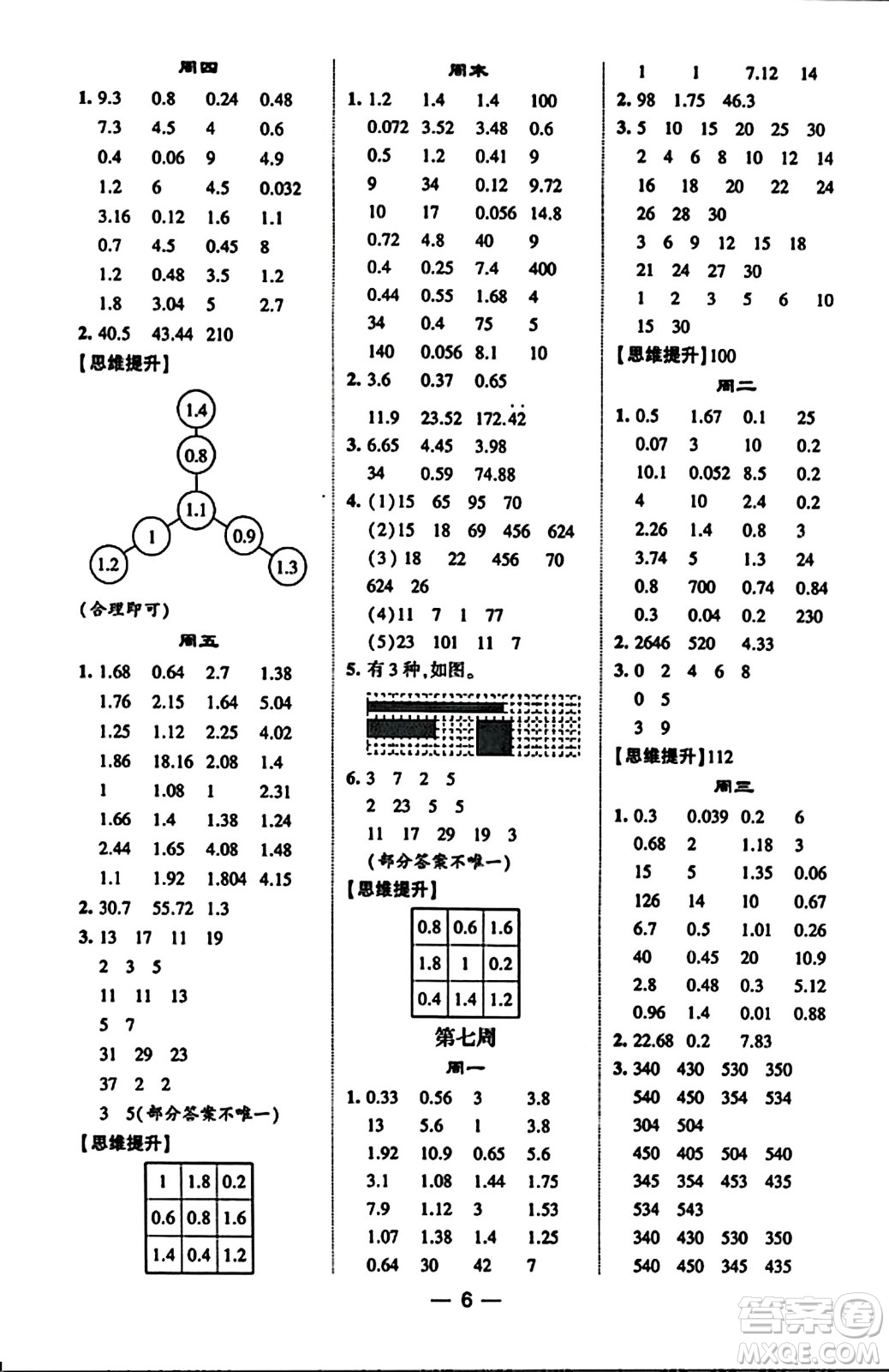 河海大學(xué)出版社2023年秋學(xué)霸計(jì)算達(dá)人五年級(jí)數(shù)學(xué)上冊(cè)北師大版答案