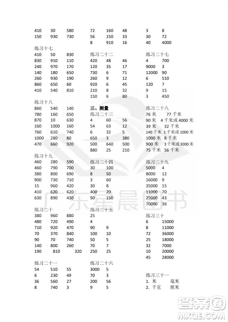 廣東人民出版社2023年秋核心素養(yǎng)數(shù)學口算每天一練三年級上冊人教版參考答案