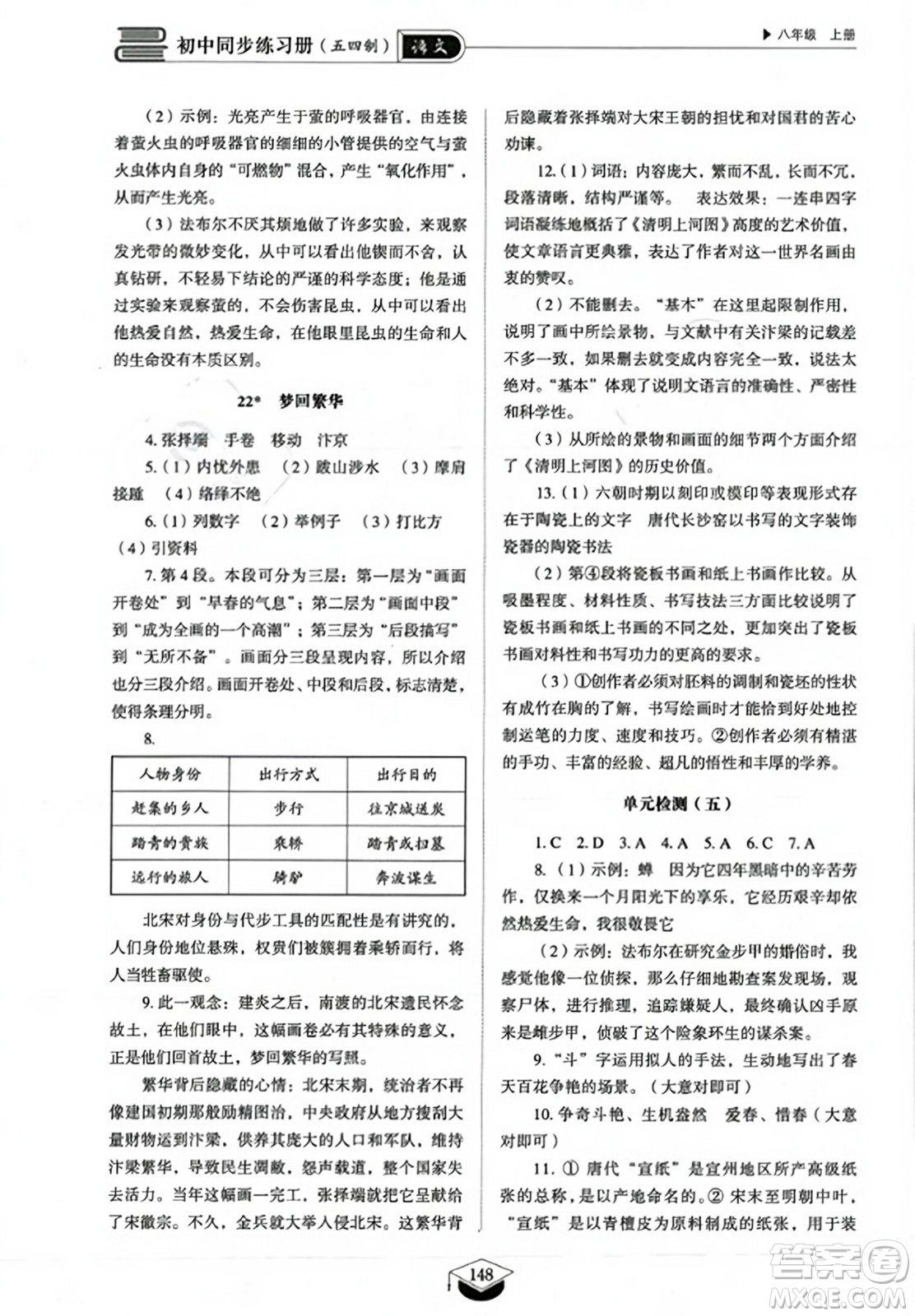 山東教育出版社2023年秋初中同步練習冊八年級語文上冊人教版五四制答案