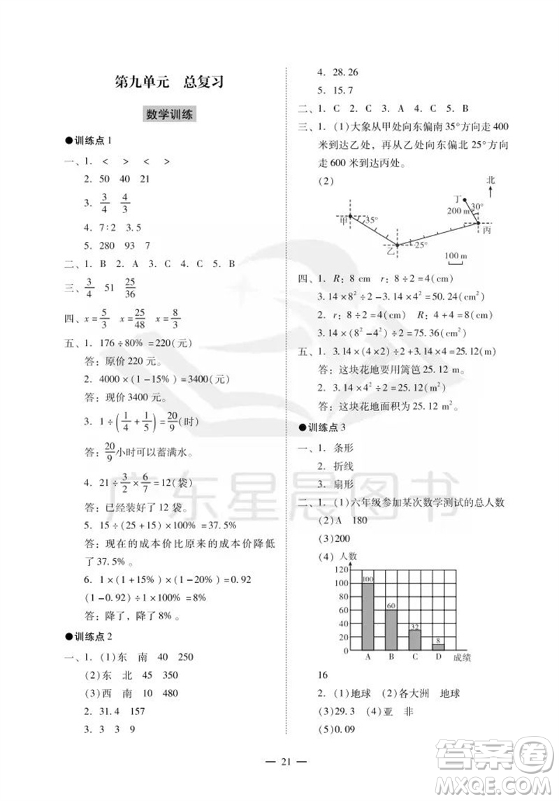 廣州出版社2023年秋小學數(shù)學目標實施手冊六年級上冊人教版廣州專版參考答案