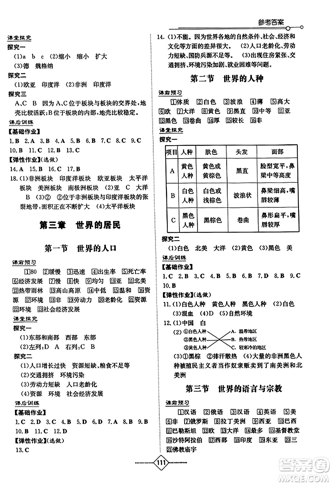 湖南教育出版社2023年秋初中同步練習(xí)冊七年級地理上冊湘教版答案