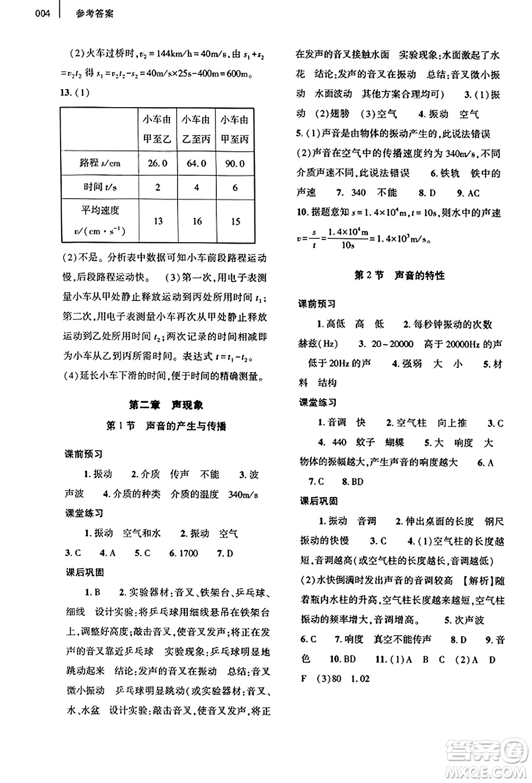 大象出版社2023年秋基礎(chǔ)訓(xùn)練八年級(jí)物理上冊(cè)人教版答案