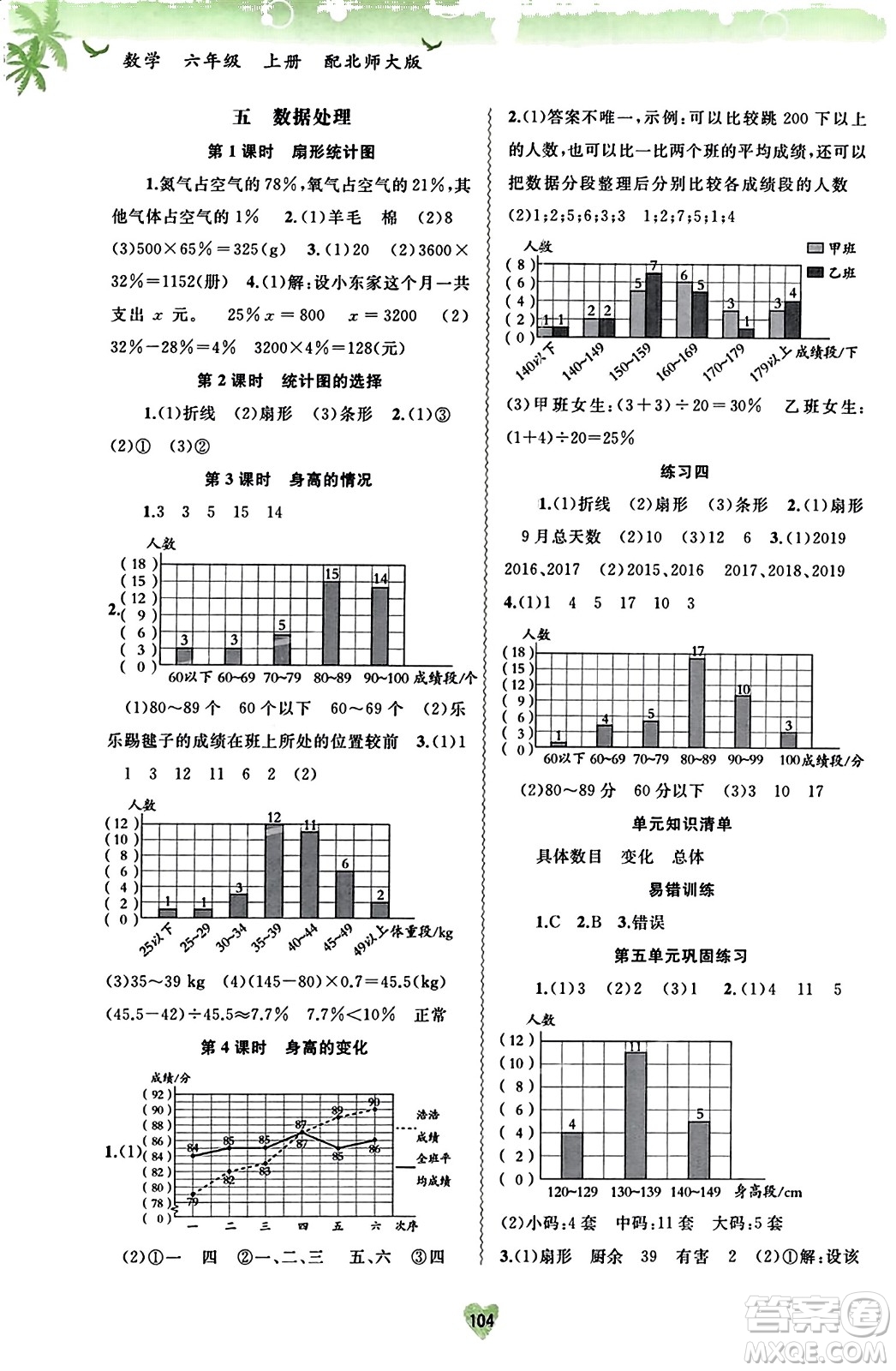 廣西教育出版社2023年秋新課程學習與測評同步學習六年級數(shù)學上冊北師大版答案