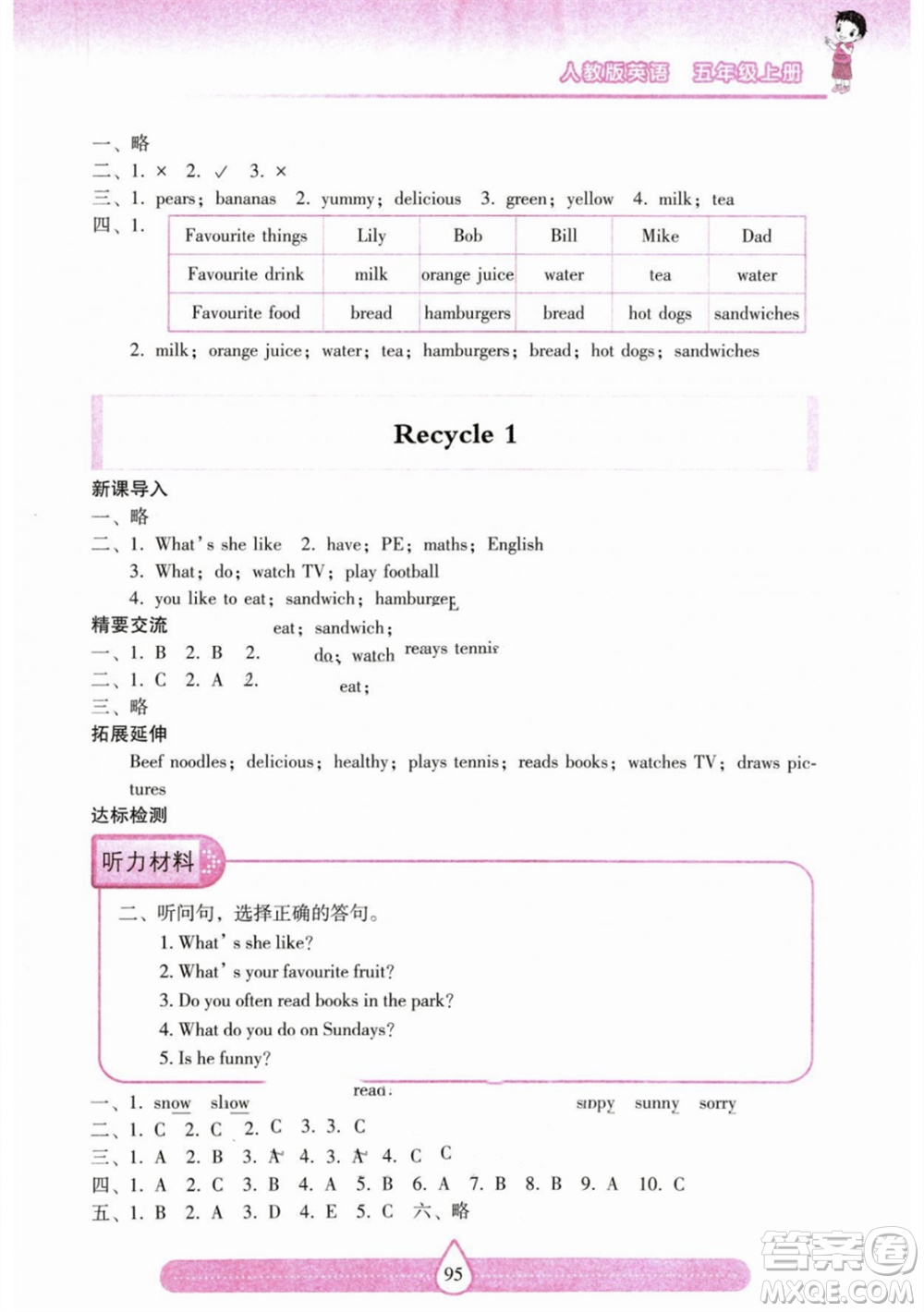 希望出版社2023年秋新課標(biāo)兩導(dǎo)兩練高效學(xué)案五年級(jí)英語(yǔ)上冊(cè)人教版參考答案