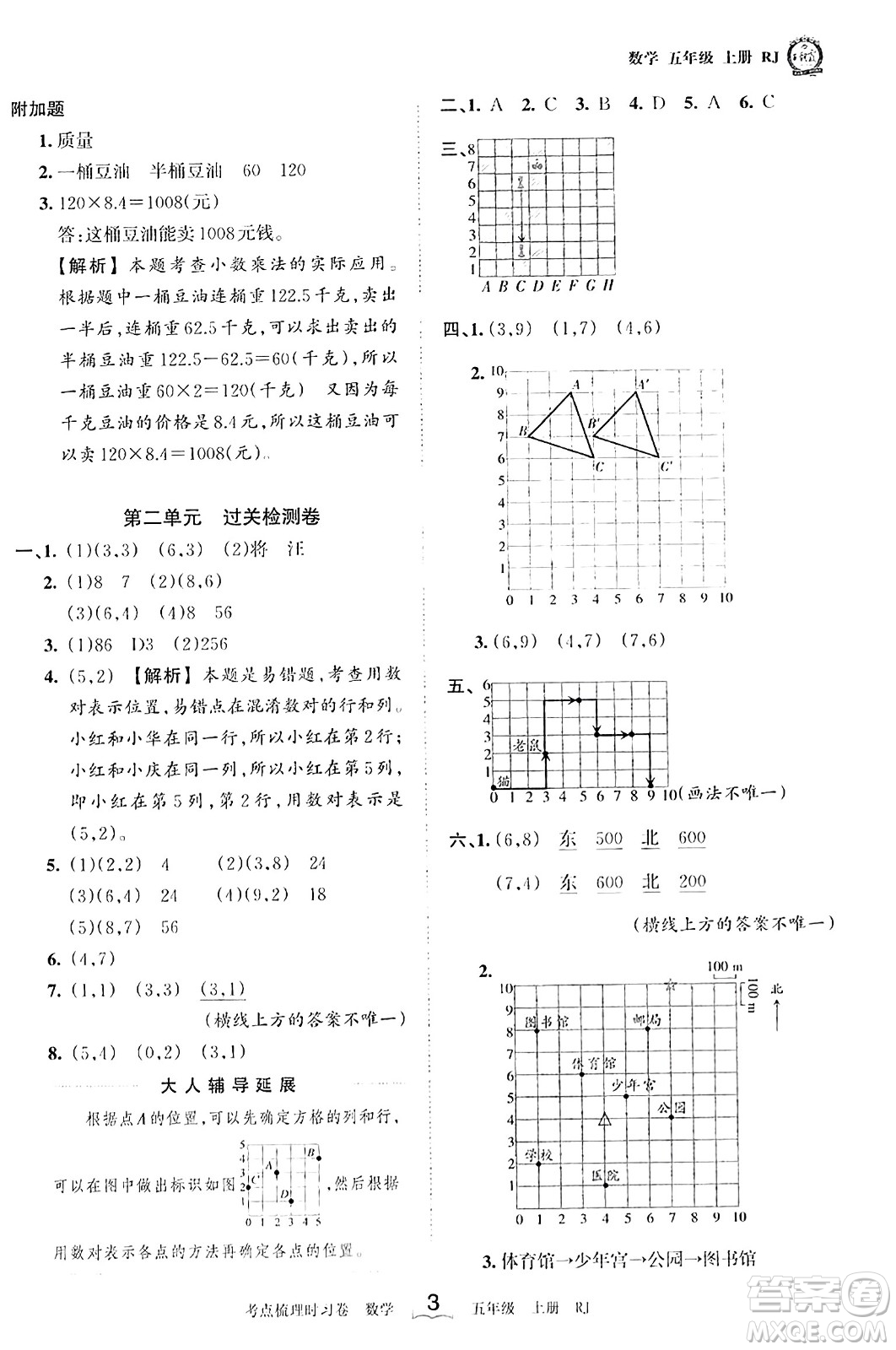 江西人民出版社2023年秋王朝霞考點(diǎn)梳理時習(xí)卷五年級數(shù)學(xué)上冊人教版答案