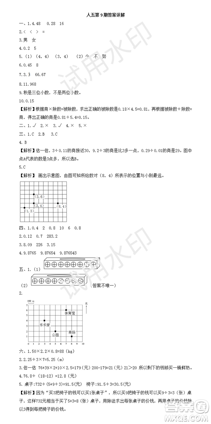 2023年秋學(xué)習(xí)方法報(bào)小學(xué)數(shù)學(xué)五年級(jí)上冊(cè)第9-12期人教版參考答案