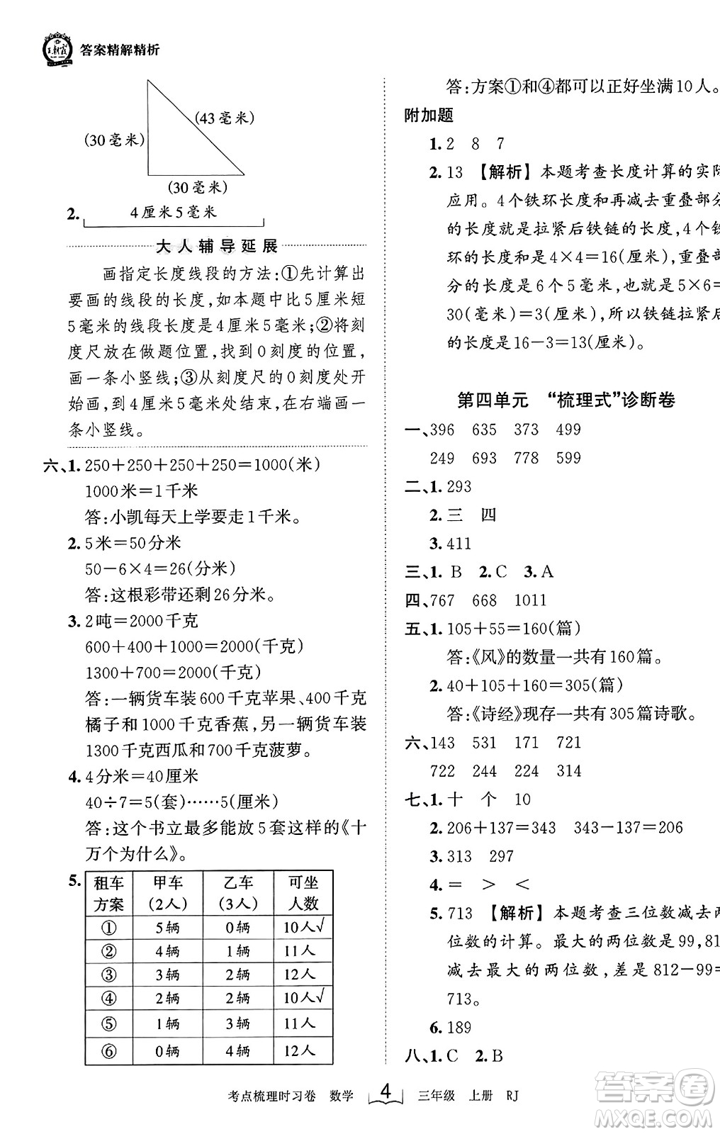 江西人民出版社2023年秋王朝霞考點(diǎn)梳理時(shí)習(xí)卷三年級(jí)數(shù)學(xué)上冊(cè)人教版答案