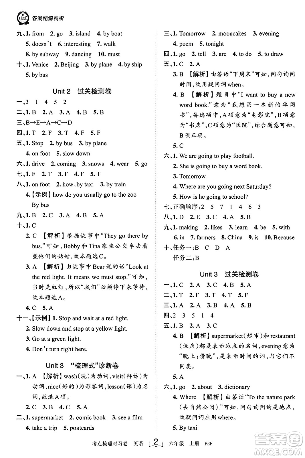 江西人民出版社2023年秋王朝霞考點(diǎn)梳理時(shí)習(xí)卷六年級(jí)英語(yǔ)上冊(cè)人教PEP版答案