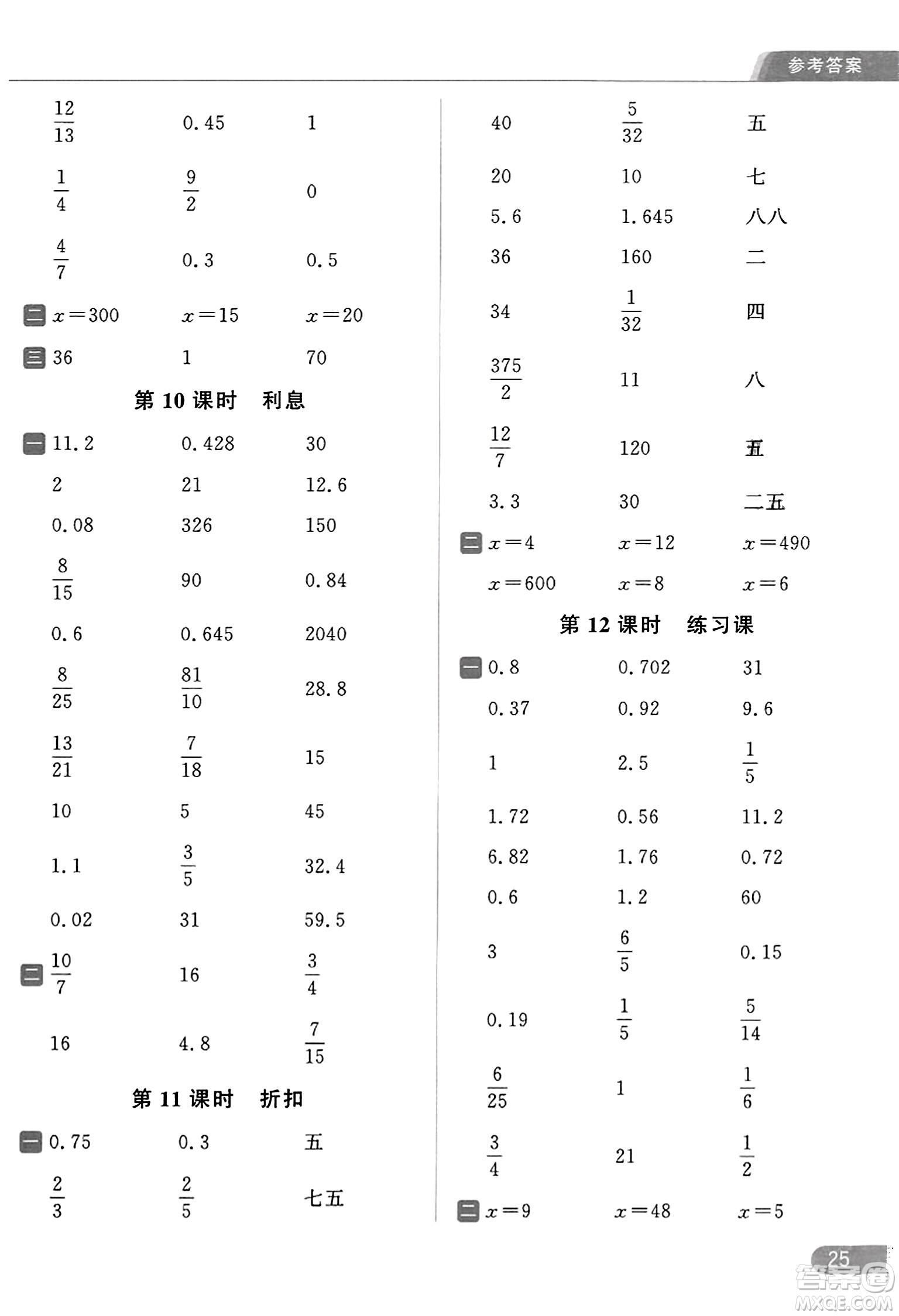 北京教育出版社2023年秋亮點給力計算天天練六年級數學上冊江蘇版答案