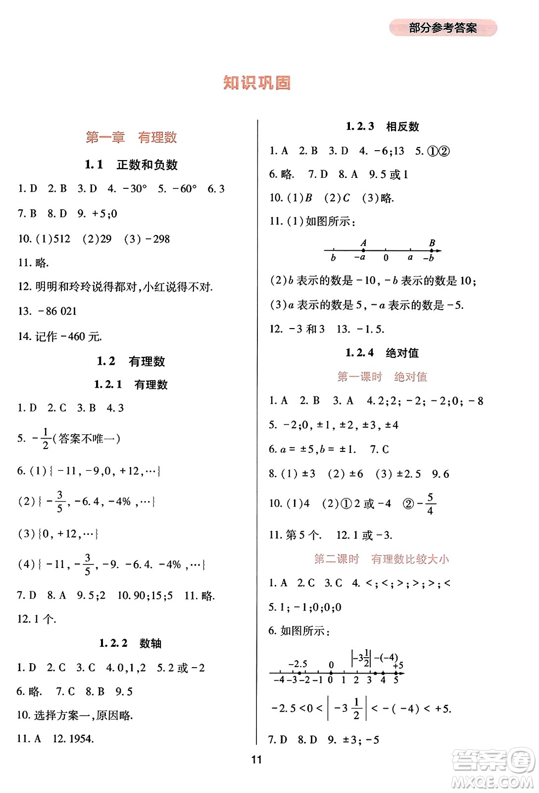 四川教育出版社2023年秋新課程實踐與探究叢書七年級數(shù)學上冊人教版答案