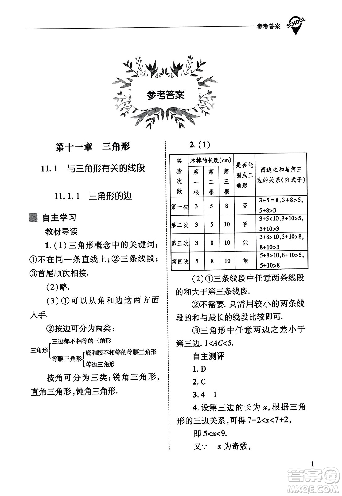 山西教育出版社2023年秋新課程問題解決導(dǎo)學(xué)方案八年級數(shù)學(xué)上冊人教版答案