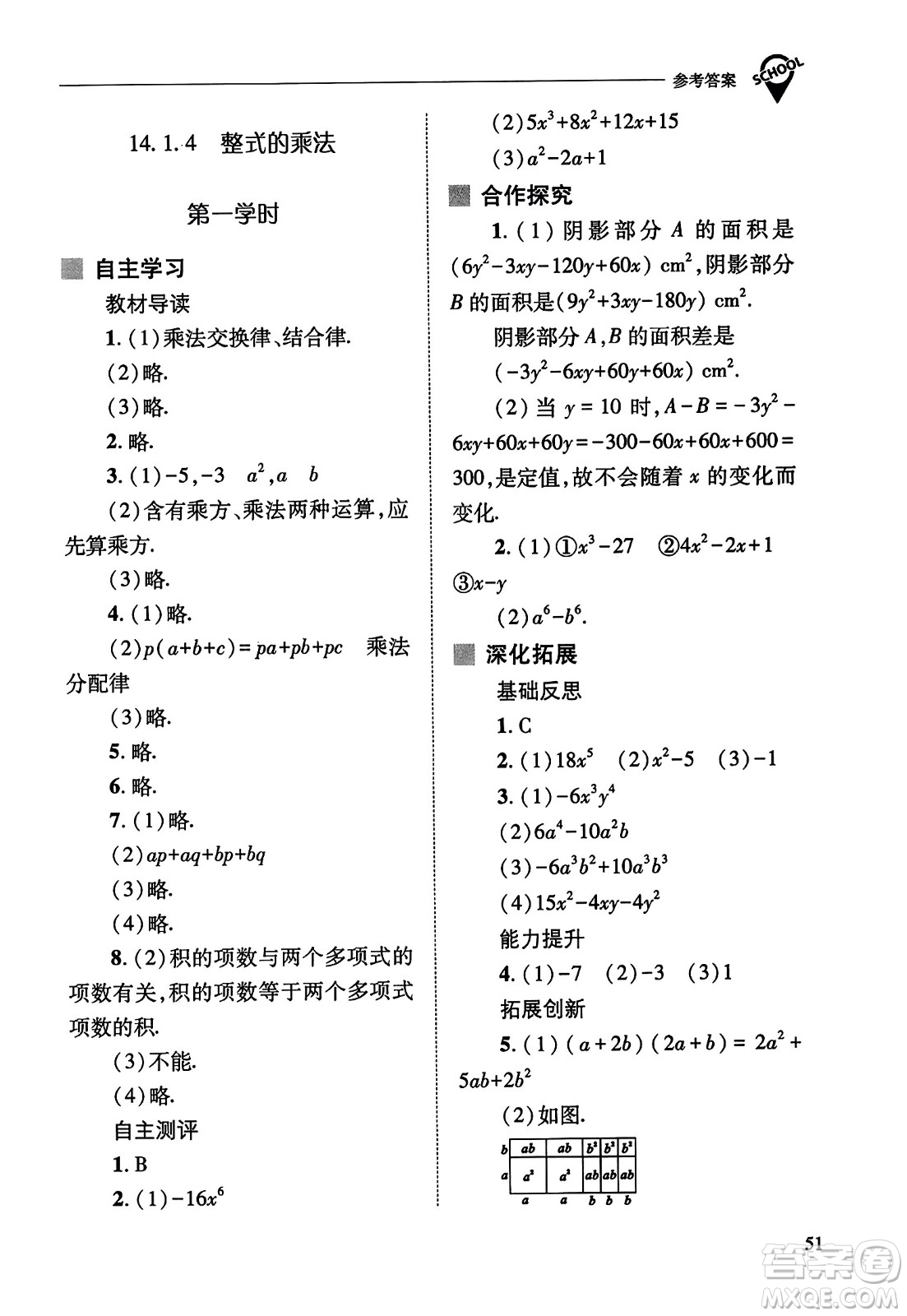 山西教育出版社2023年秋新課程問題解決導(dǎo)學(xué)方案八年級數(shù)學(xué)上冊人教版答案