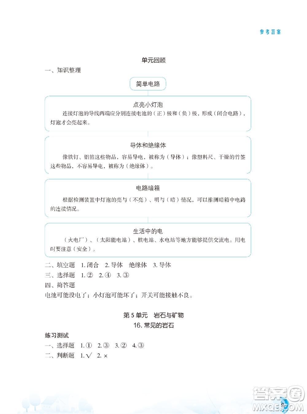 江蘇鳳凰教育出版社2023年秋小學(xué)科學(xué)實(shí)驗(yàn)冊(cè)四年級(jí)上冊(cè)蘇教版雙色版參考答案