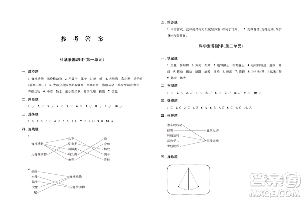 江蘇鳳凰教育出版社2023年秋小學(xué)科學(xué)實(shí)驗(yàn)冊(cè)四年級(jí)上冊(cè)蘇教版雙色版參考答案