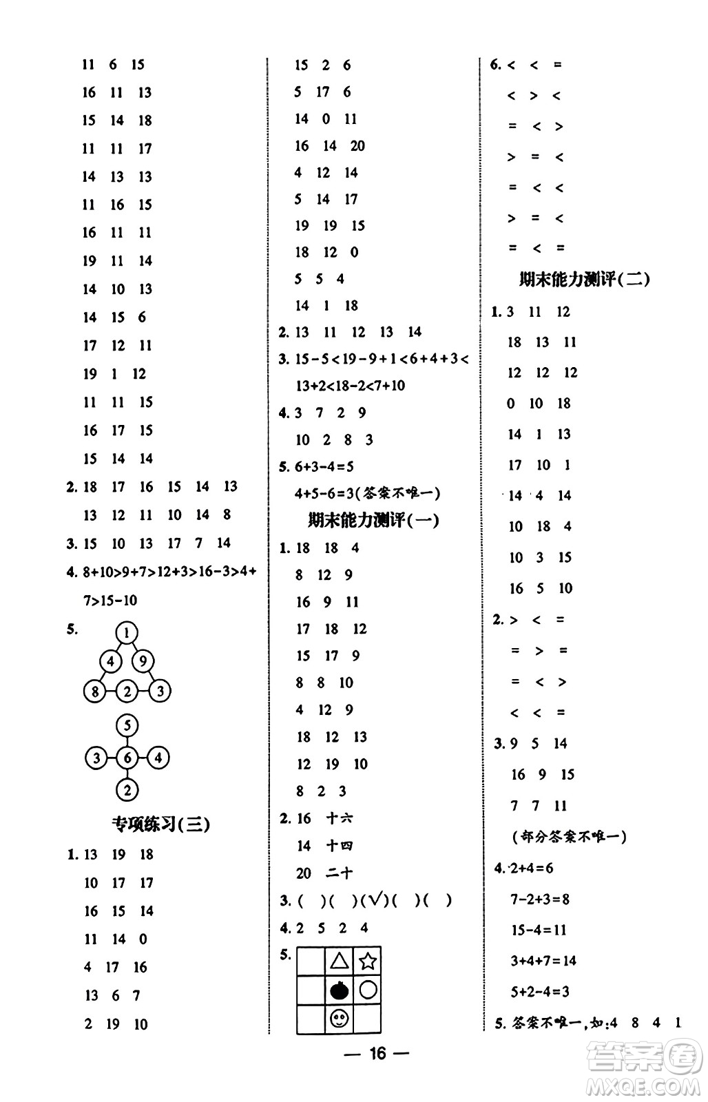 河海大學出版社2023年秋學霸計算達人一年級數學上冊青島版答案