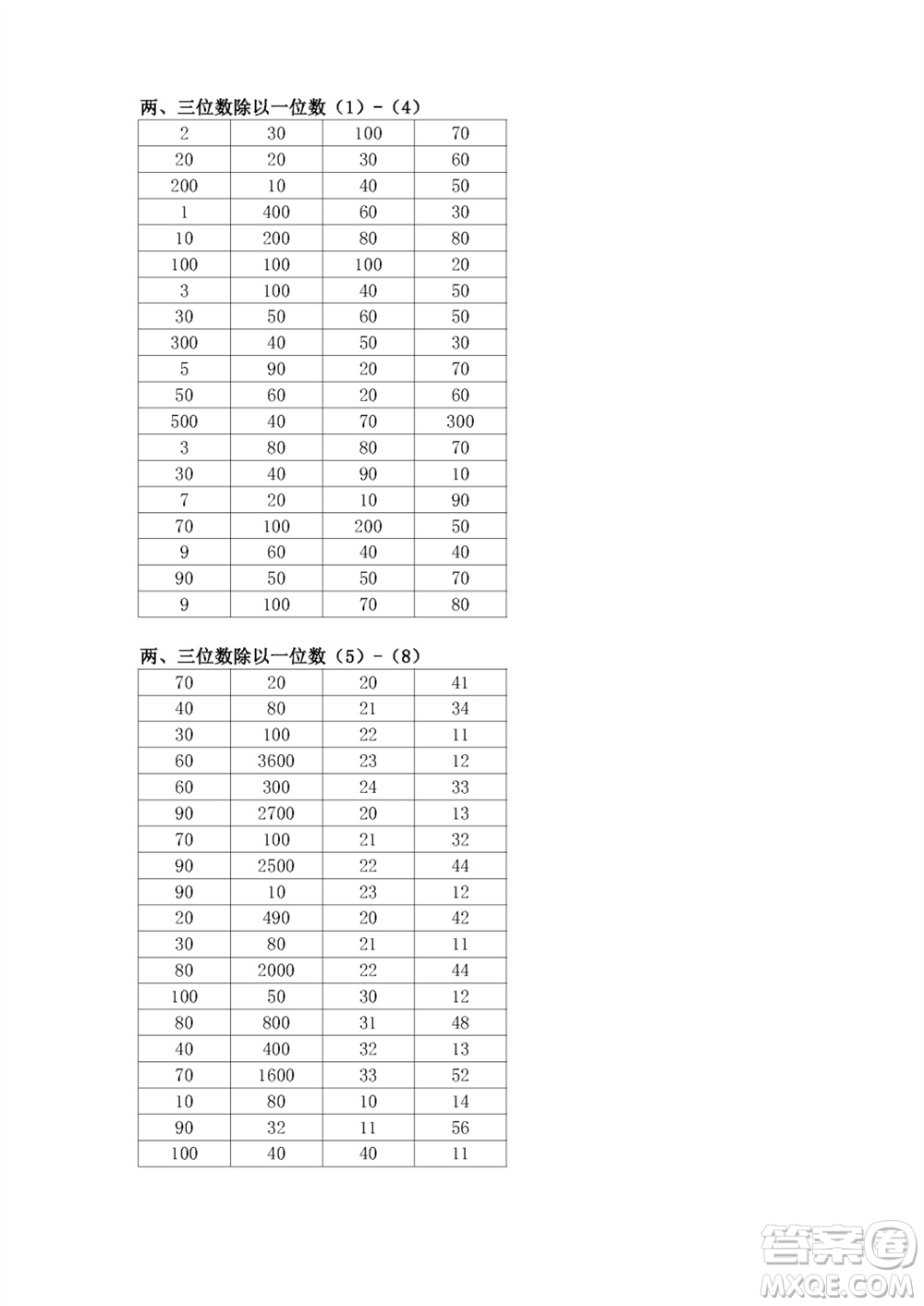 江蘇鳳凰教育出版社2023年秋口算練習(xí)冊(cè)三年級(jí)數(shù)學(xué)上冊(cè)蘇教版參考答案