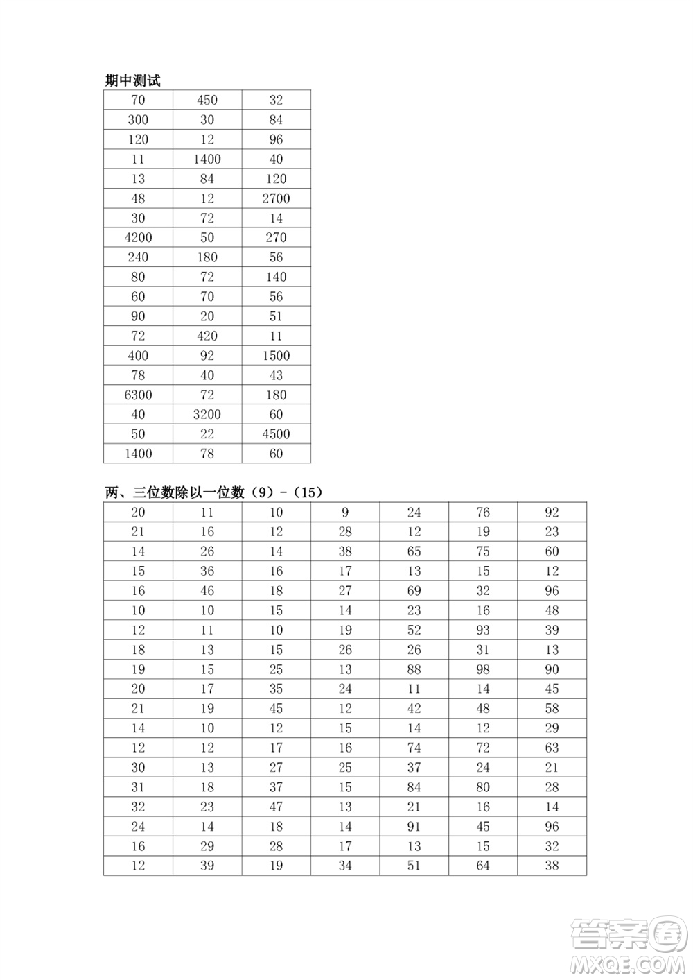 江蘇鳳凰教育出版社2023年秋口算練習(xí)冊(cè)三年級(jí)數(shù)學(xué)上冊(cè)蘇教版參考答案