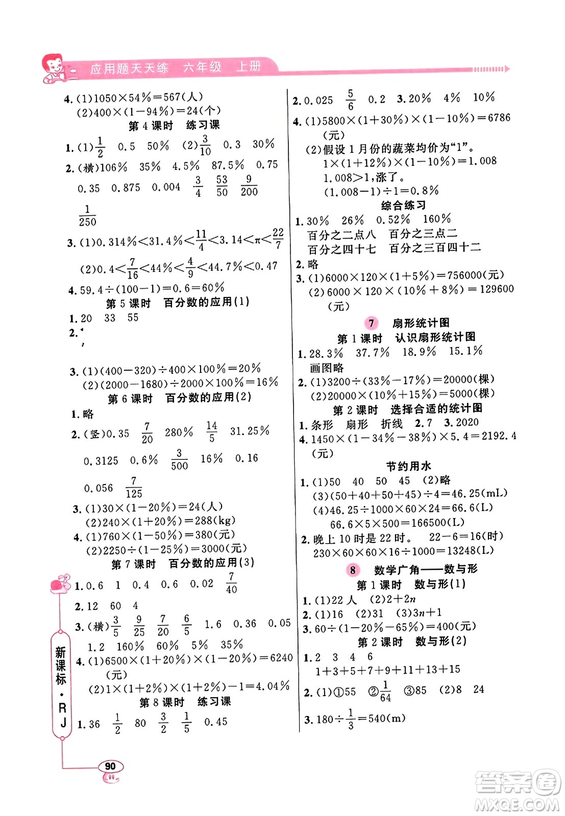 山東畫報出版社2023年秋應(yīng)用題天天練六年級數(shù)學(xué)上冊人教版答案