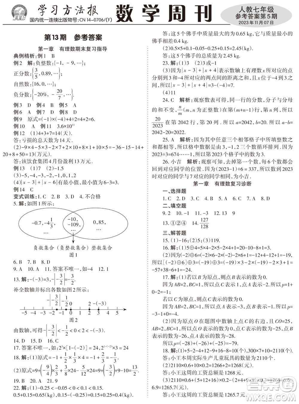 2023年秋學(xué)習(xí)方法報(bào)數(shù)學(xué)周刊七年級(jí)上冊(cè)人教版第5期參考答案