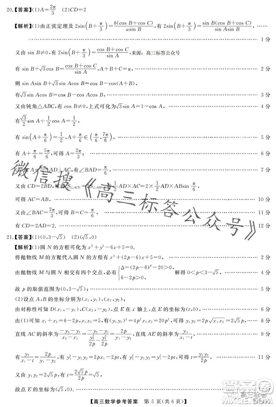 金科大聯(lián)考2024屆高三10月質(zhì)量檢測(cè)數(shù)學(xué)試卷答案