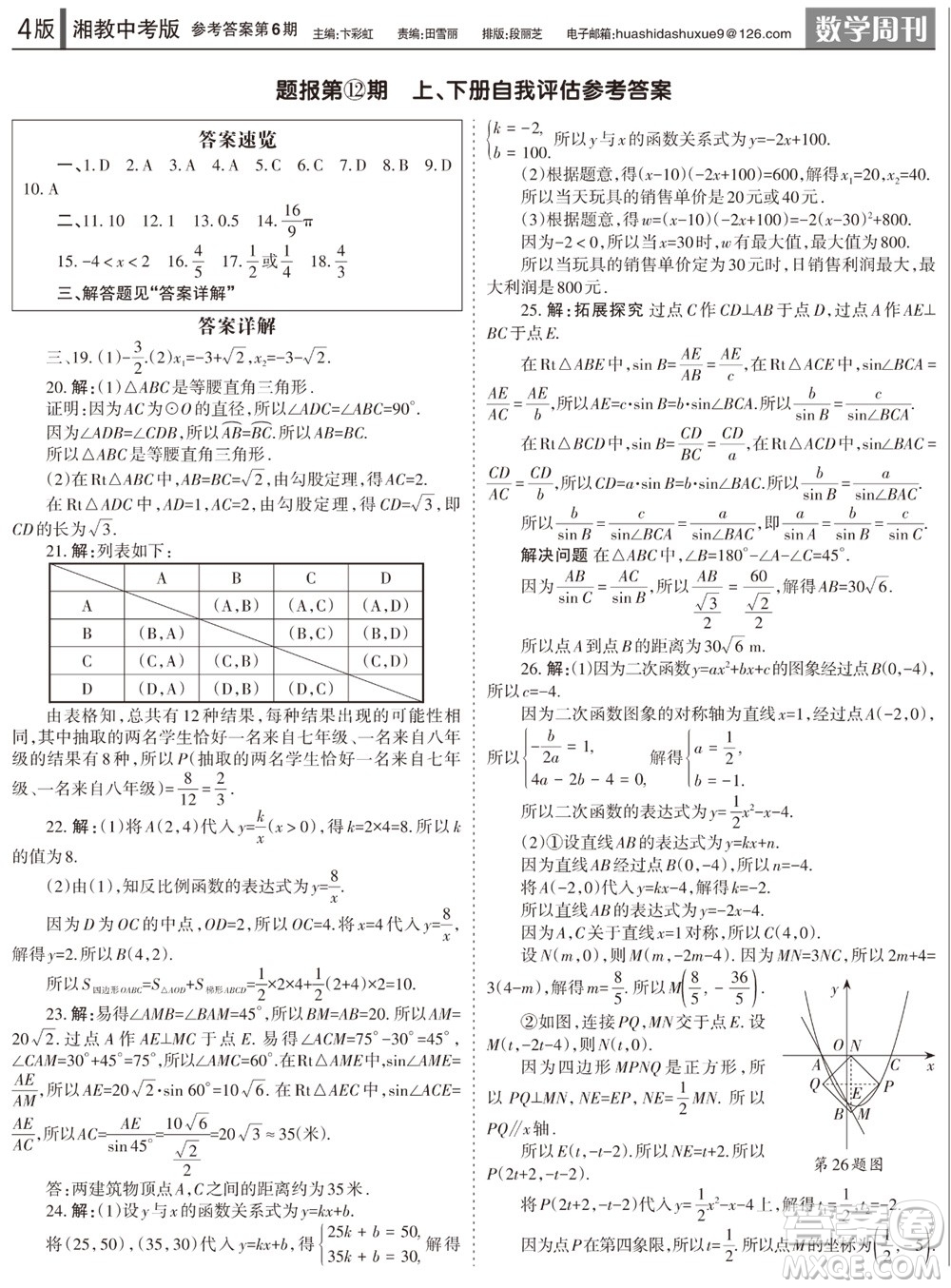 2023年秋學習方法報數(shù)學周刊九年級上冊湘教版中考專版第6期參考答案