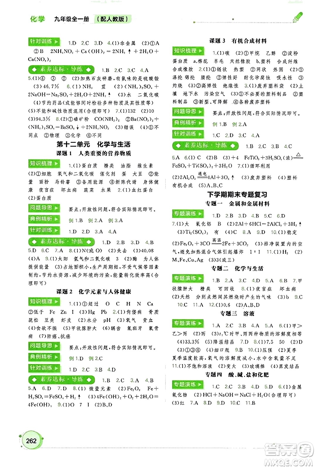 廣西教育出版社2023年秋新課程學(xué)習(xí)與測評同步學(xué)習(xí)九年級化學(xué)全一冊人教版答案