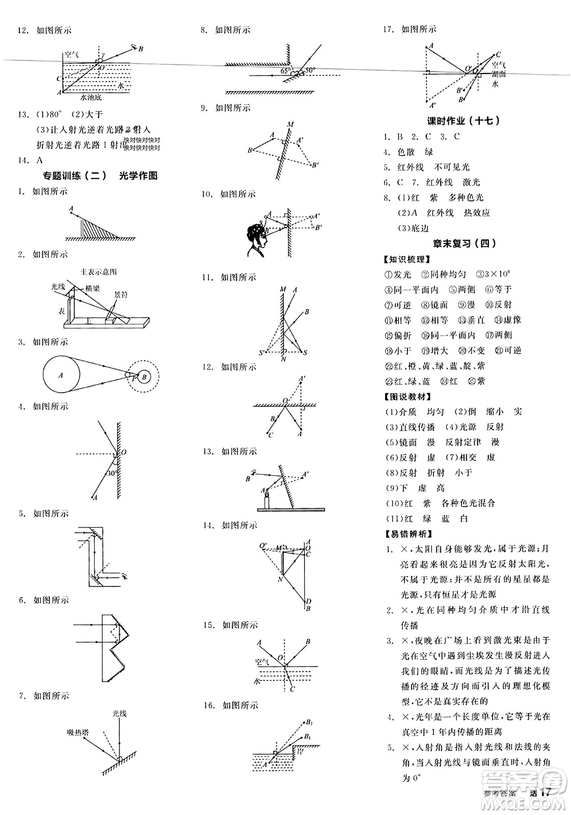 陽光出版社2023年秋全品學練考八年級物理上冊人教版答案