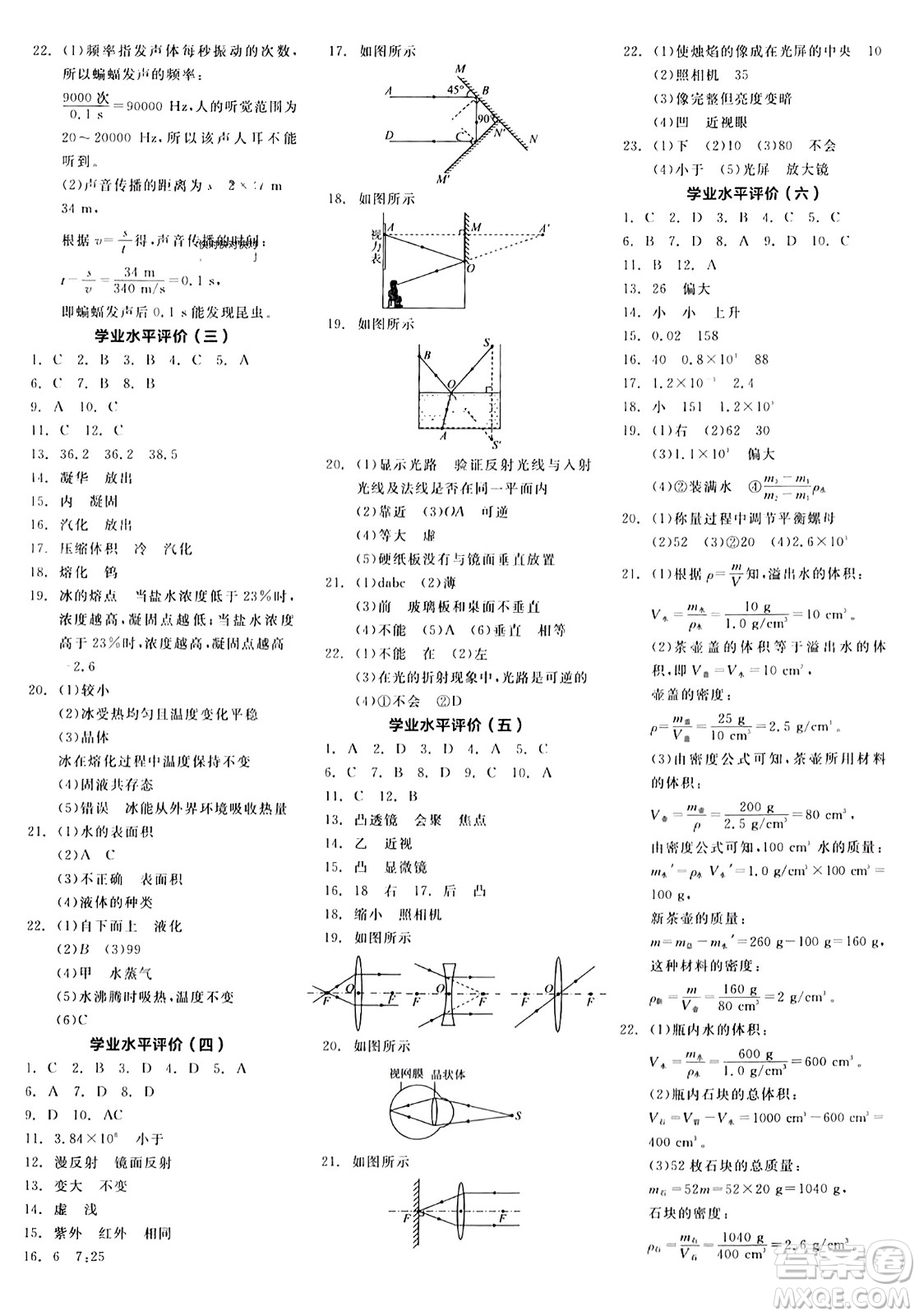 陽光出版社2023年秋全品學練考八年級物理上冊人教版答案