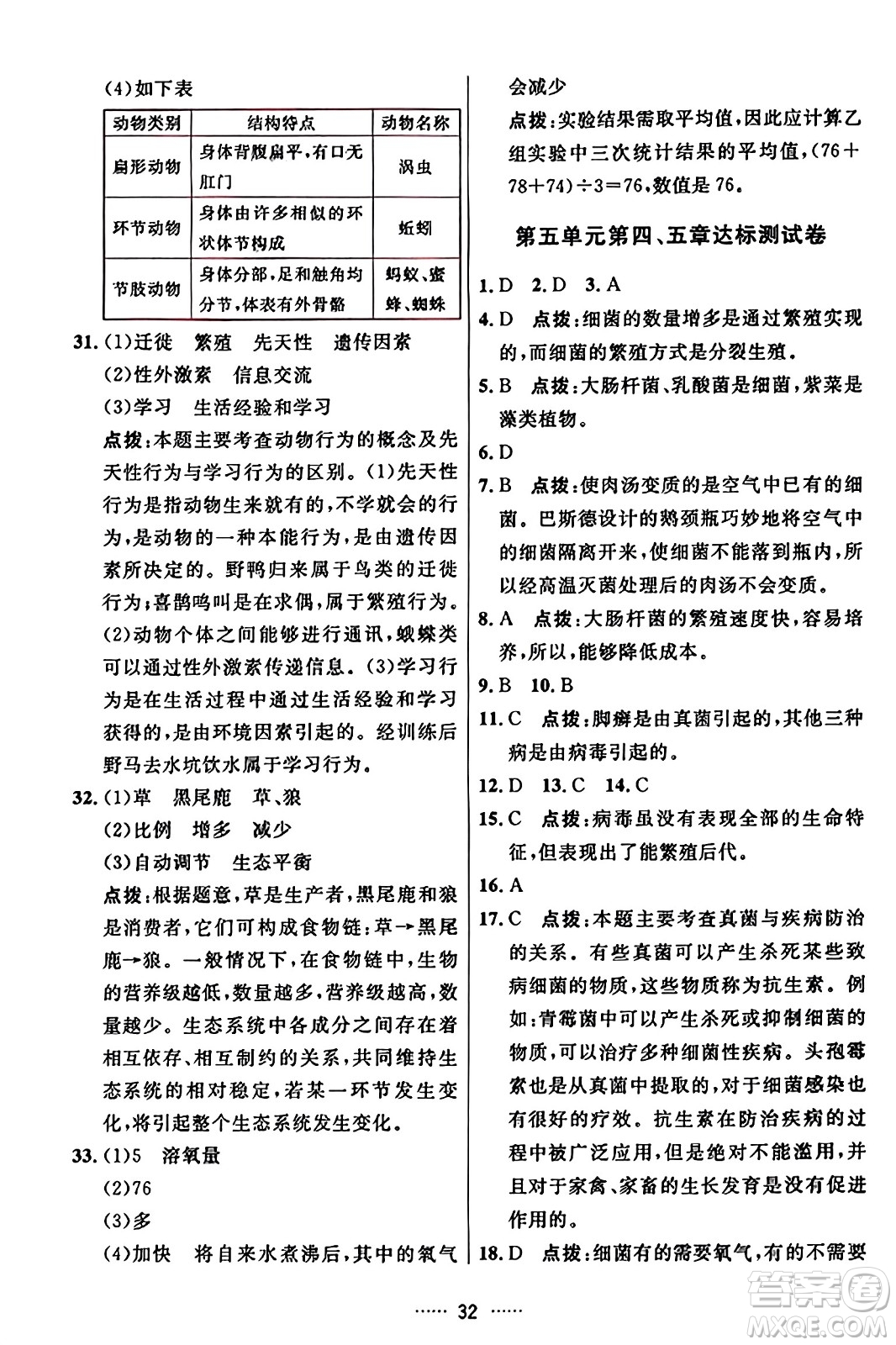 吉林教育出版社2023年秋三維數(shù)字課堂八年級生物上冊人教版答案