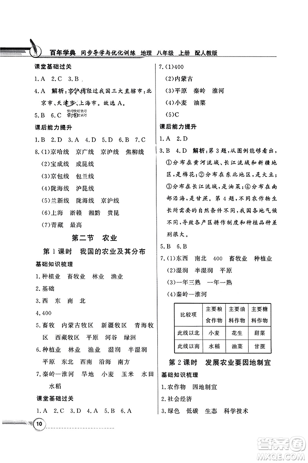 人民教育出版社2023年秋同步導學與優(yōu)化訓練八年級地理上冊人教版答案