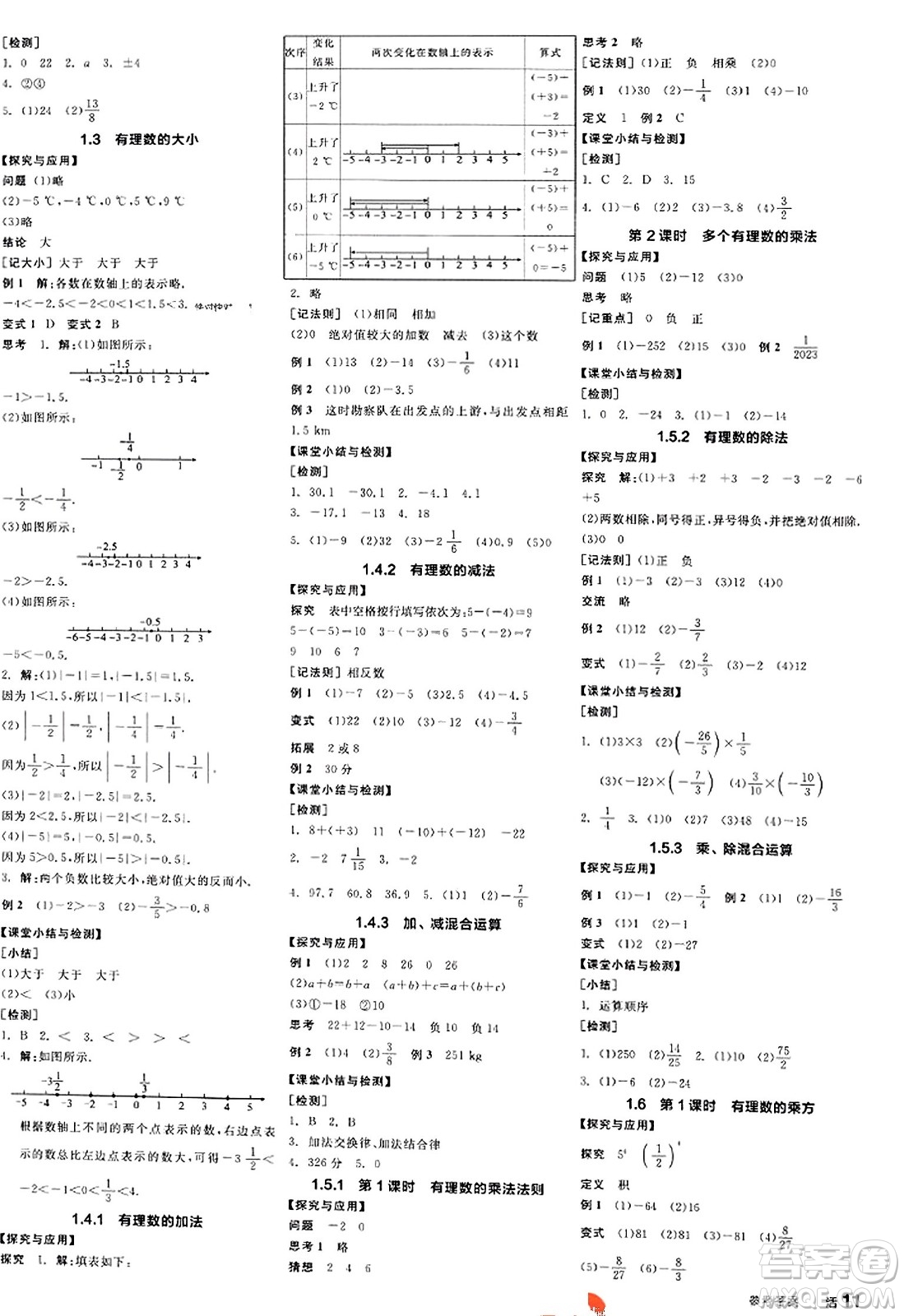 陽光出版社2023年秋全品學(xué)練考作業(yè)手冊七年級數(shù)學(xué)上冊滬科版答案