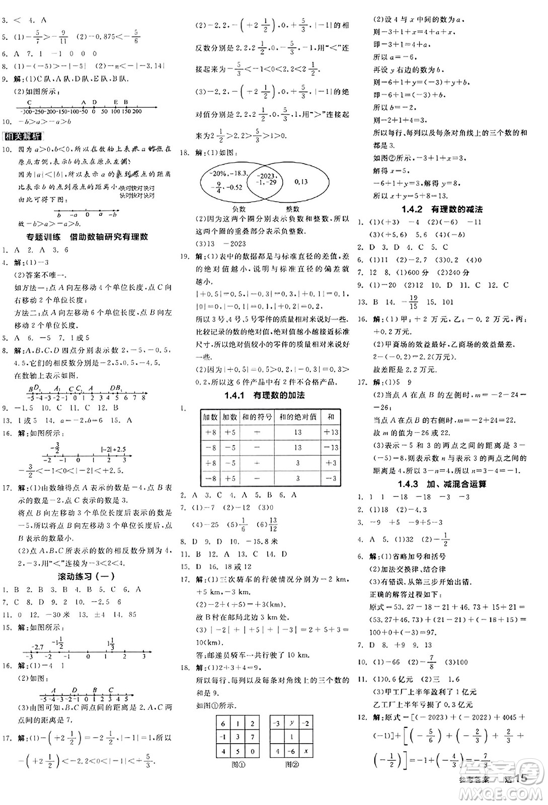 陽光出版社2023年秋全品學(xué)練考作業(yè)手冊七年級數(shù)學(xué)上冊滬科版答案