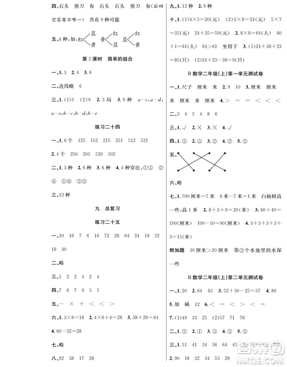 團結(jié)出版社2023年秋課堂制勝課時作業(yè)二年級數(shù)學(xué)上冊人教版參考答案