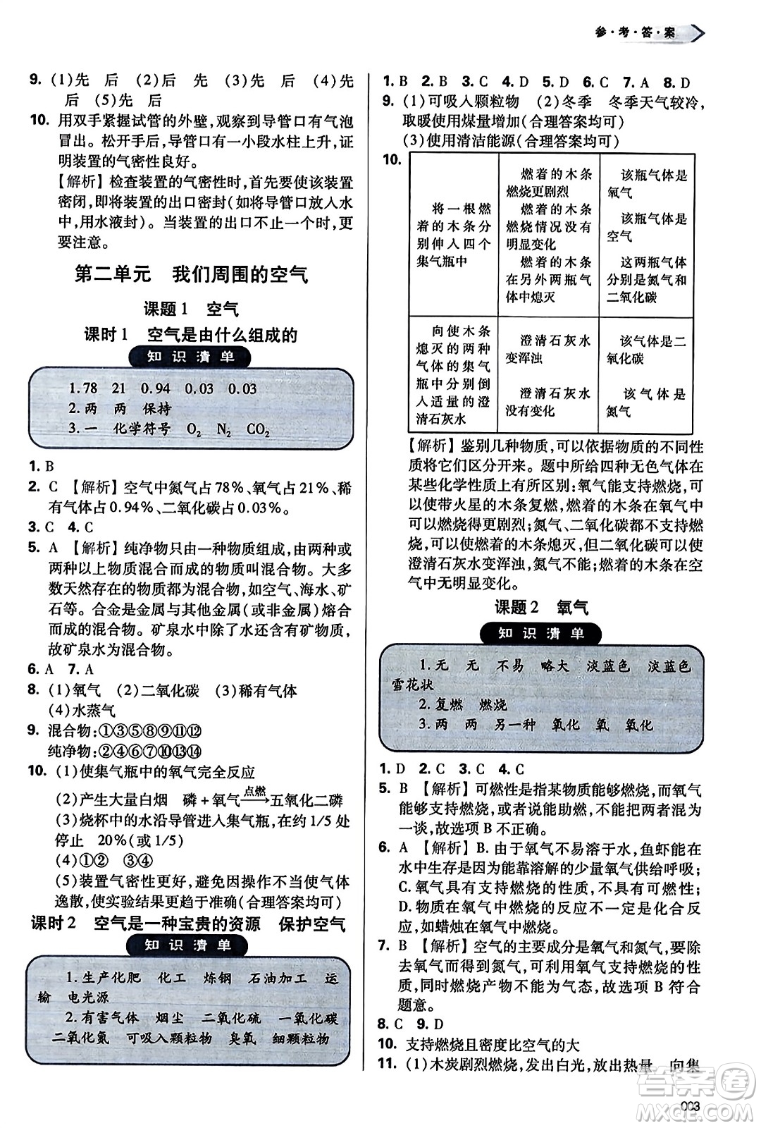 天津教育出版社2023年秋學習質量監(jiān)測九年級化學上冊人教版答案