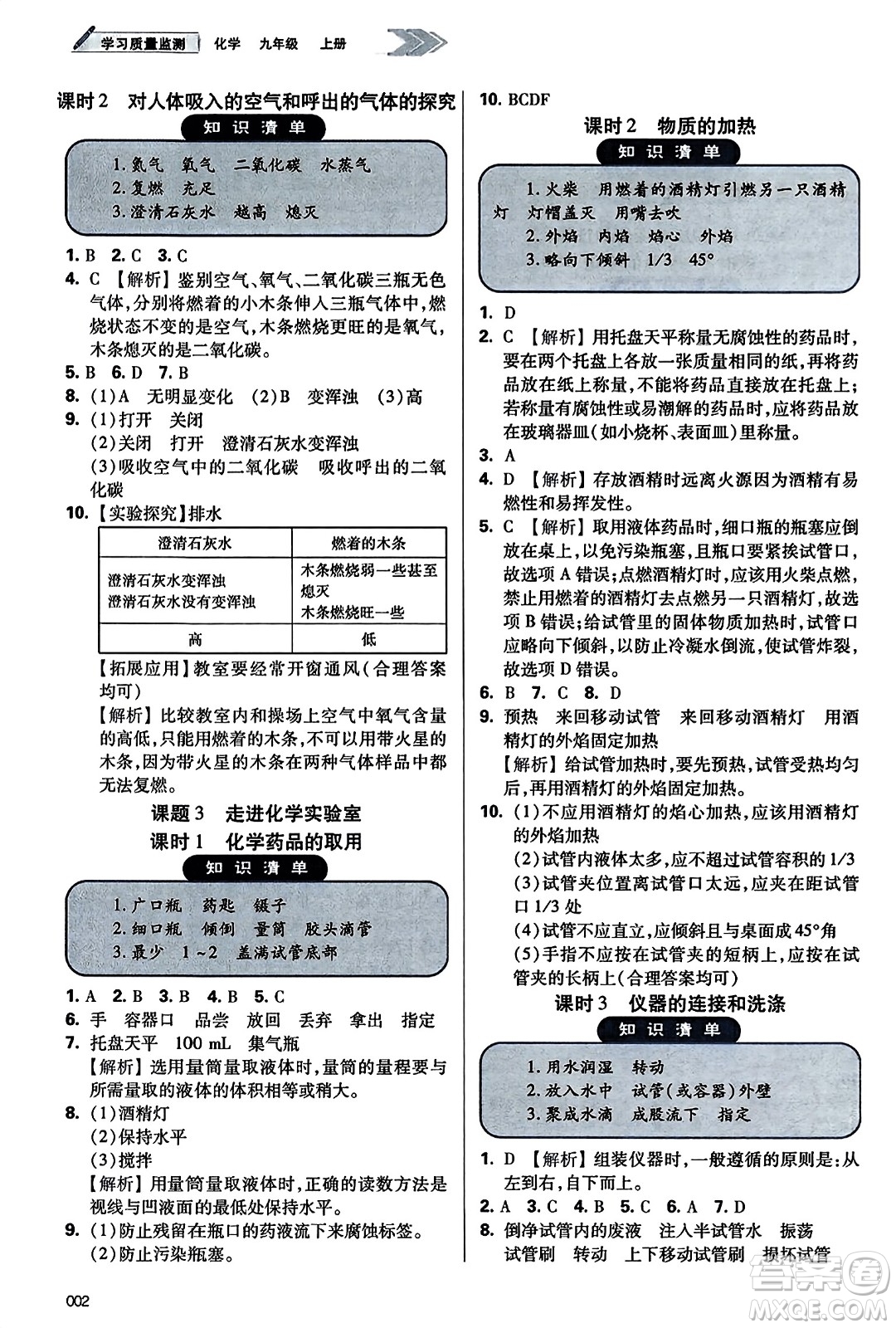 天津教育出版社2023年秋學習質量監(jiān)測九年級化學上冊人教版答案