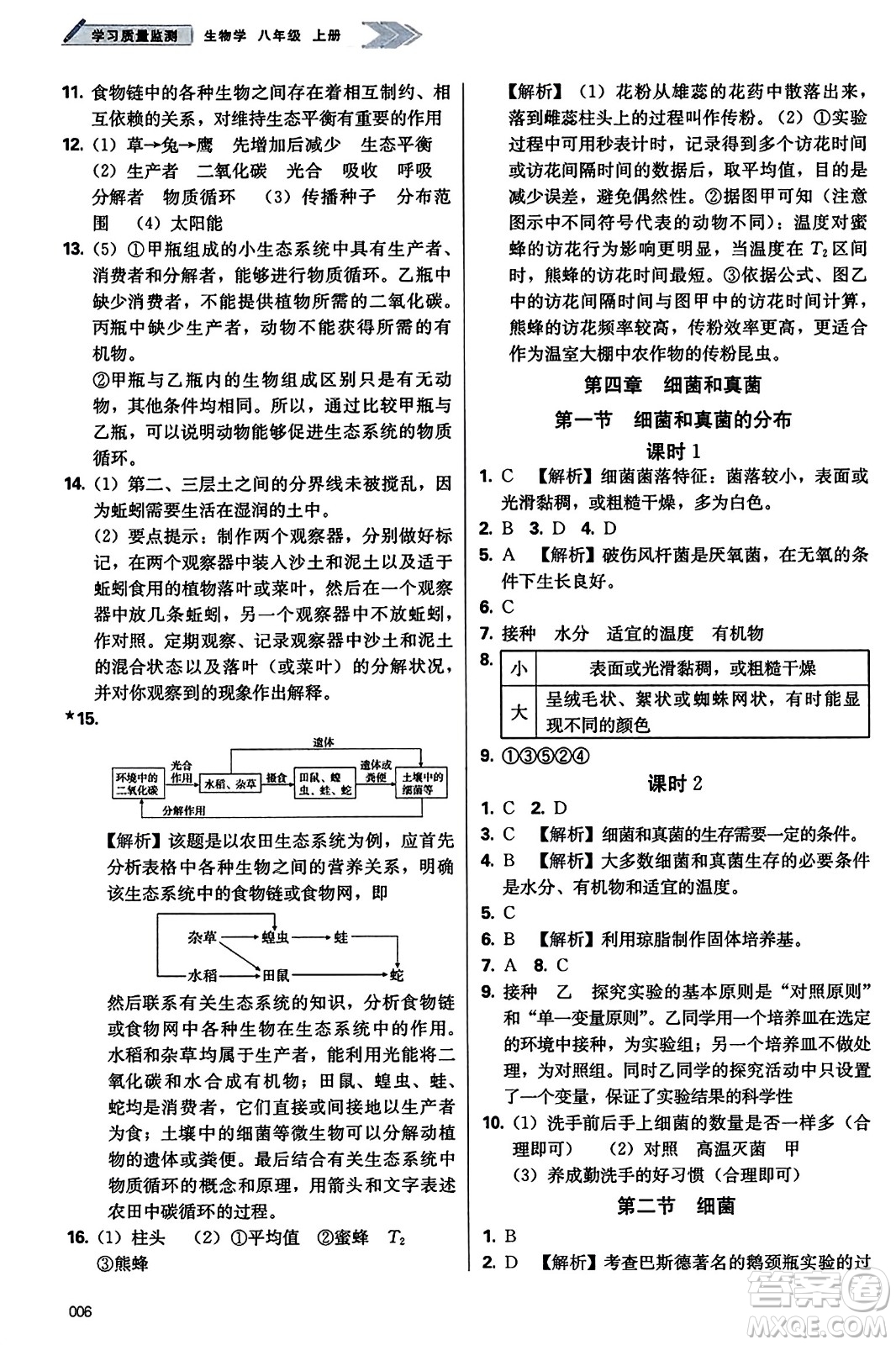 天津教育出版社2023年秋學習質(zhì)量監(jiān)測八年級生物學上冊人教版答案