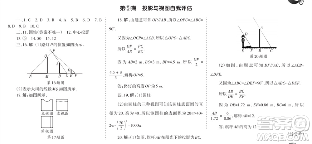 學(xué)習(xí)方法報2023-2024學(xué)年九年級數(shù)學(xué)上冊北師大廣東版④-⑥期小報參考答案