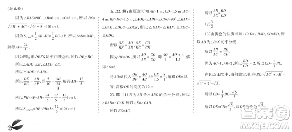 學(xué)習(xí)方法報2023-2024學(xué)年九年級數(shù)學(xué)上冊北師大廣東版④-⑥期小報參考答案