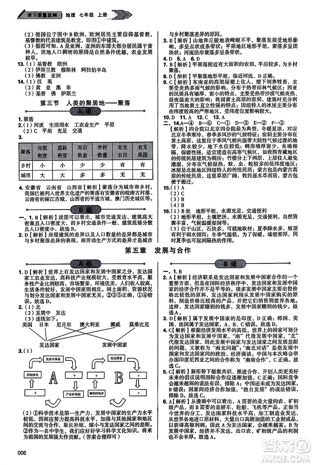 天津教育出版社2023年秋學習質量監(jiān)測七年級地理上冊人教版答案