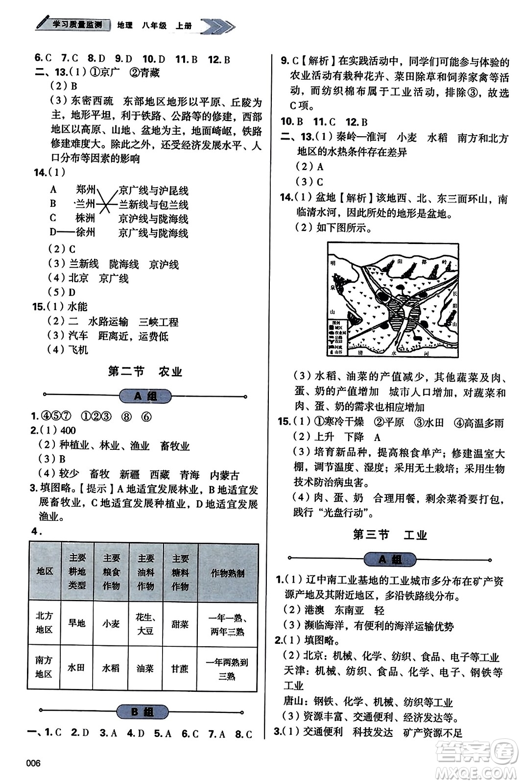 天津教育出版社2023年秋學(xué)習(xí)質(zhì)量監(jiān)測八年級(jí)地理上冊(cè)人教版答案