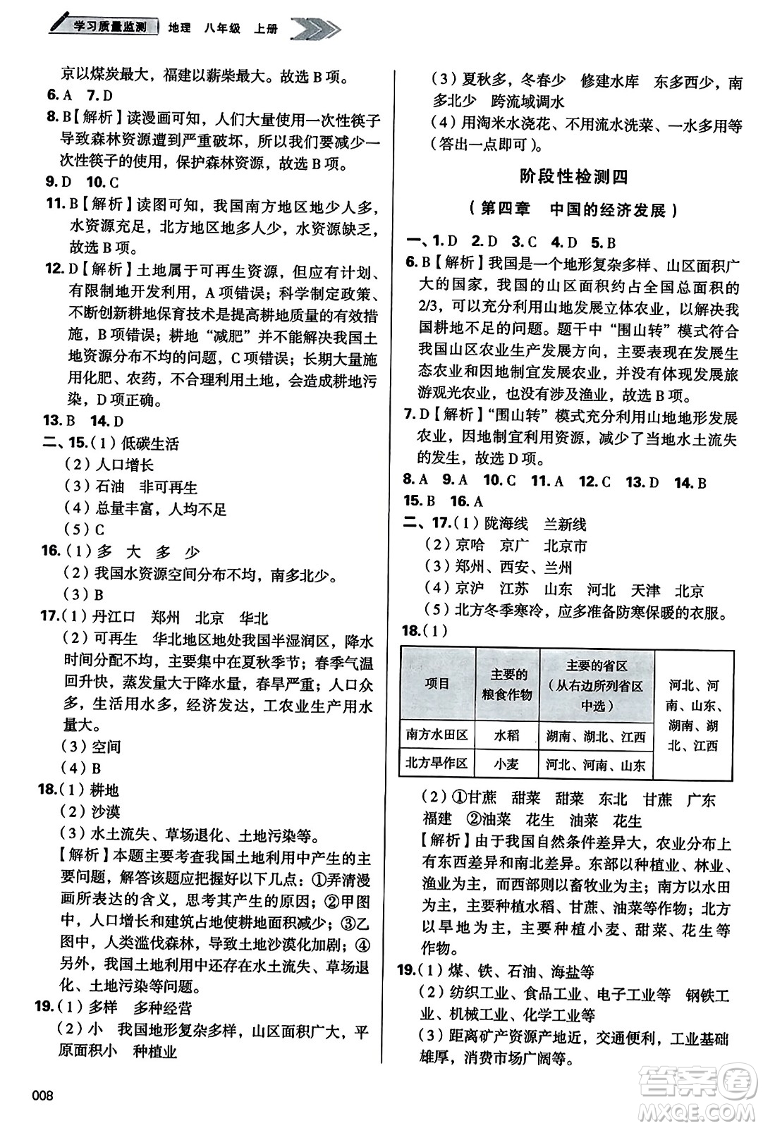 天津教育出版社2023年秋學(xué)習(xí)質(zhì)量監(jiān)測八年級(jí)地理上冊(cè)人教版答案