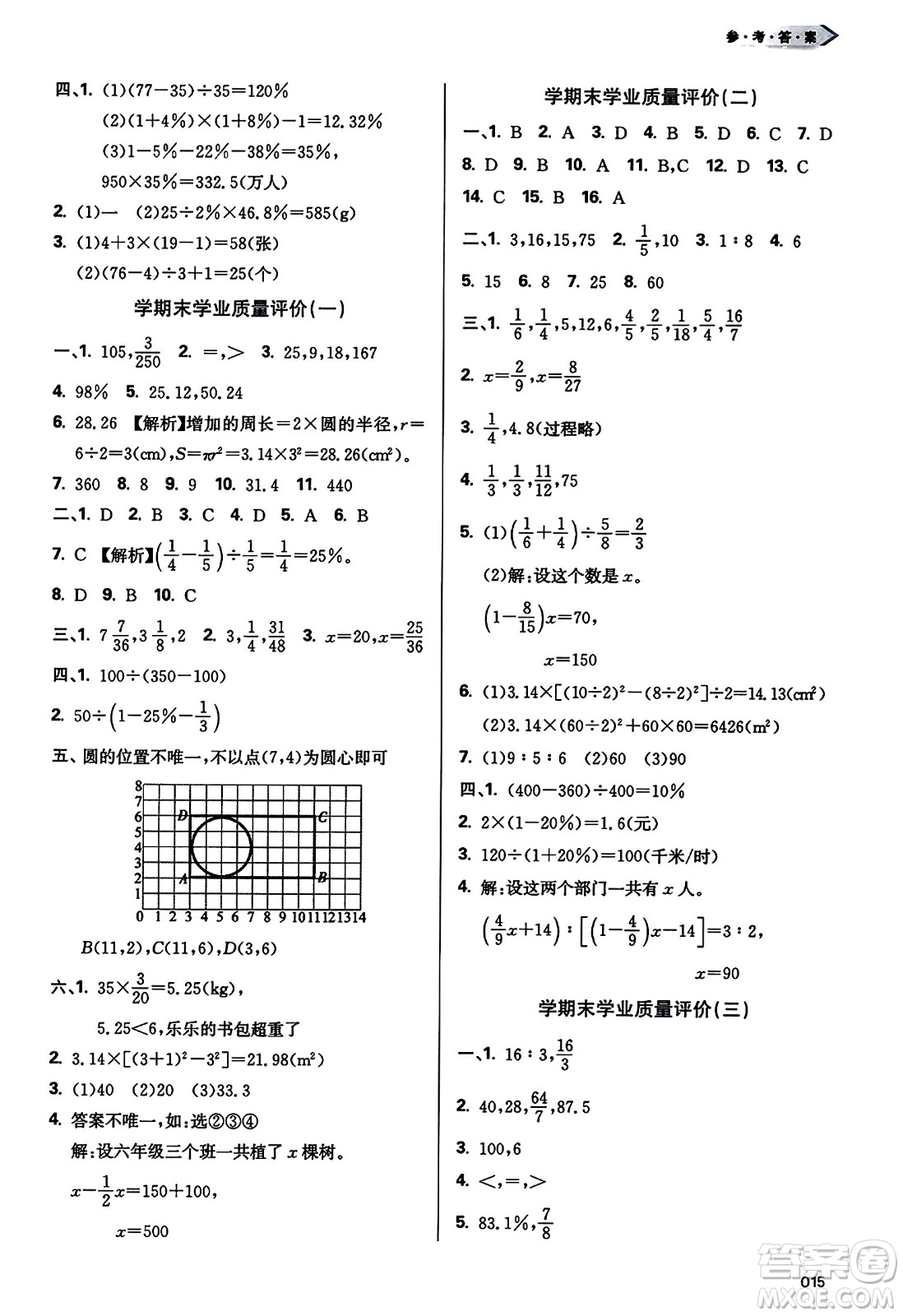 天津教育出版社2023年秋學(xué)習(xí)質(zhì)量監(jiān)測(cè)六年級(jí)數(shù)學(xué)上冊(cè)人教版答案