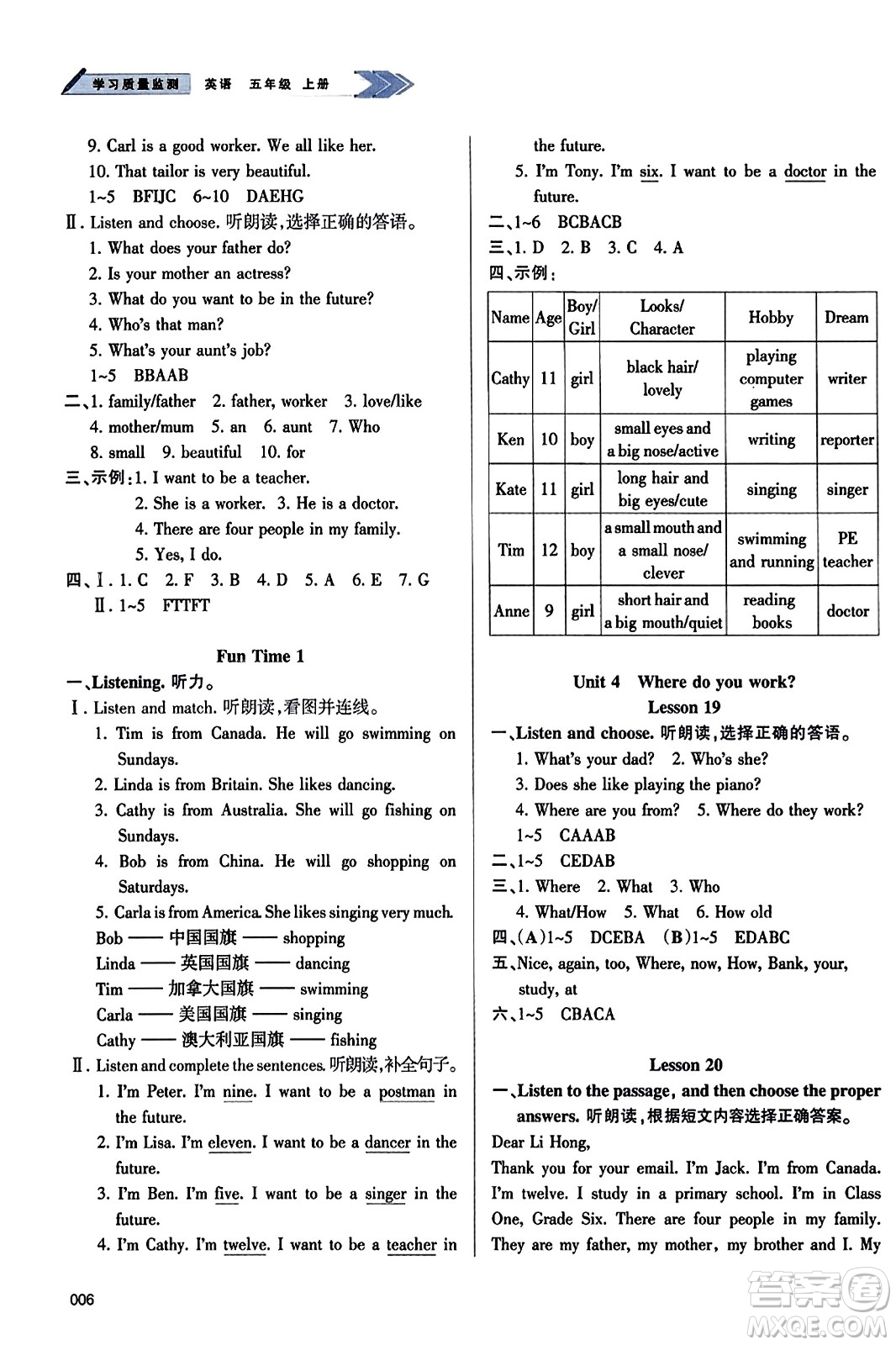 天津教育出版社2023年秋學(xué)習(xí)質(zhì)量監(jiān)測(cè)五年級(jí)英語(yǔ)上冊(cè)人教版答案