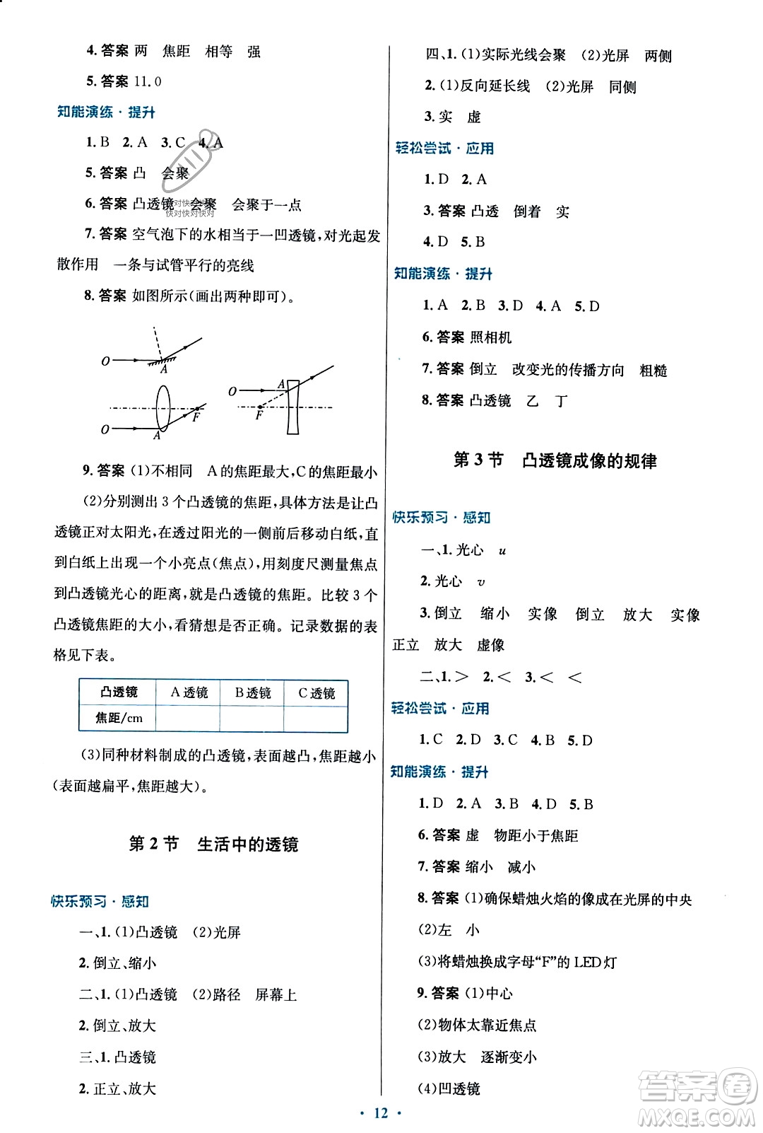 人民教育出版社2023年秋初中同步測控優(yōu)化設(shè)計八年級物理上冊人教版福建專版答案